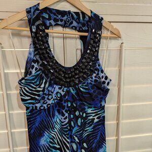 Black & Blue Gemmed Flowy Zebra/Animal Print Cocktail Boston Proper Dress Size M